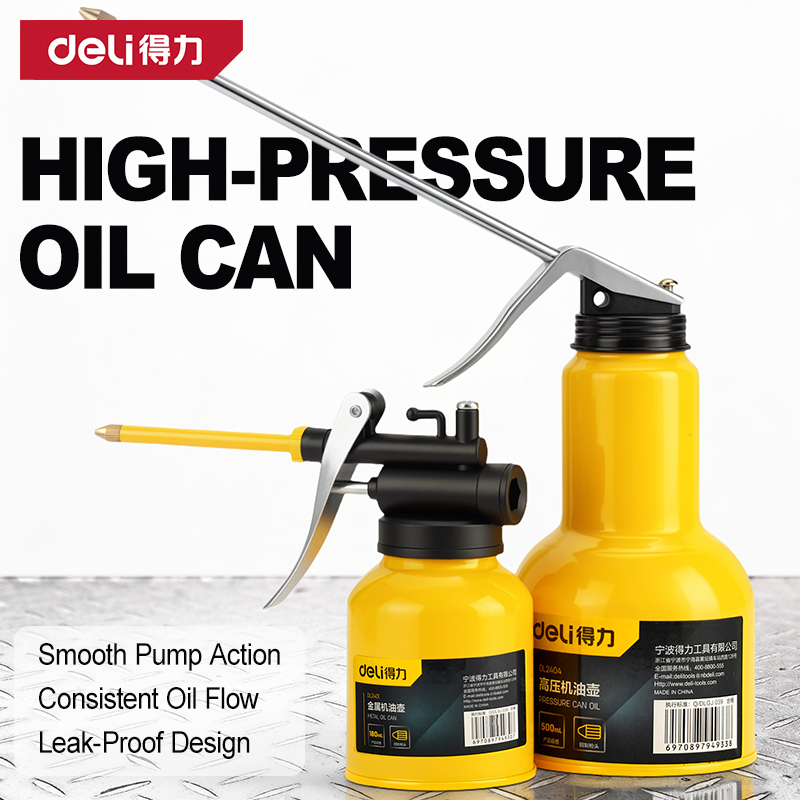 Power Tools Grease - กระป๋องน้ำมันแรงดันสูง Deli แบบแมนนวล พร้อมหัวฉีดโลหะ-พลาสติก ขนาด 180-500