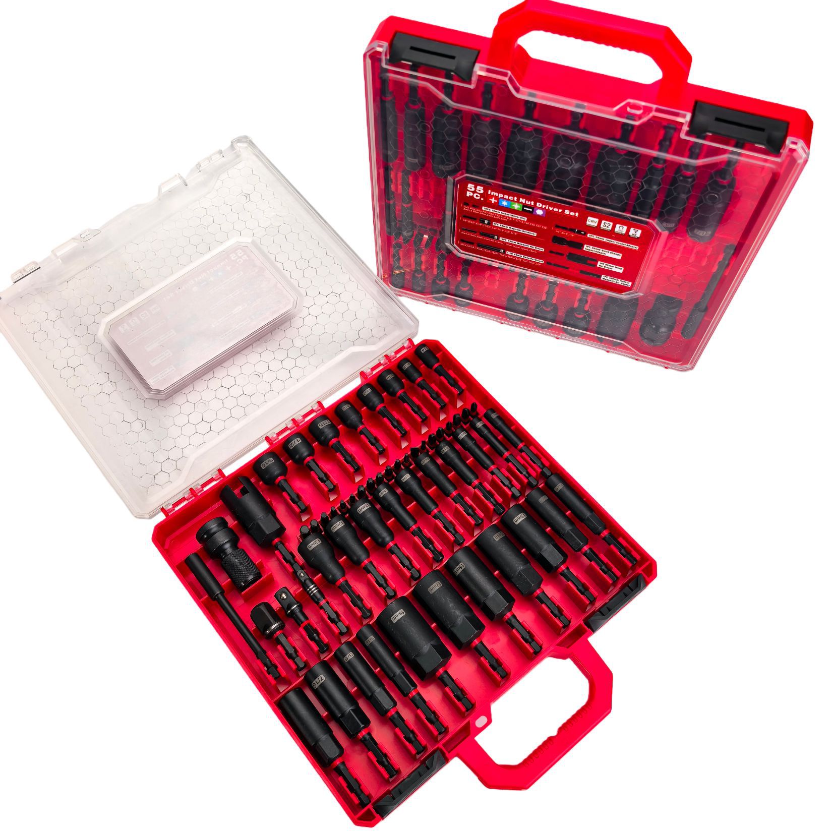Power Tools Tool Box - ชุดดอกไขควงแม่เหล็ก 55 ชิ้น ชุดดอกไขควงหัวลึก ขนาดเมตริกและ SAE