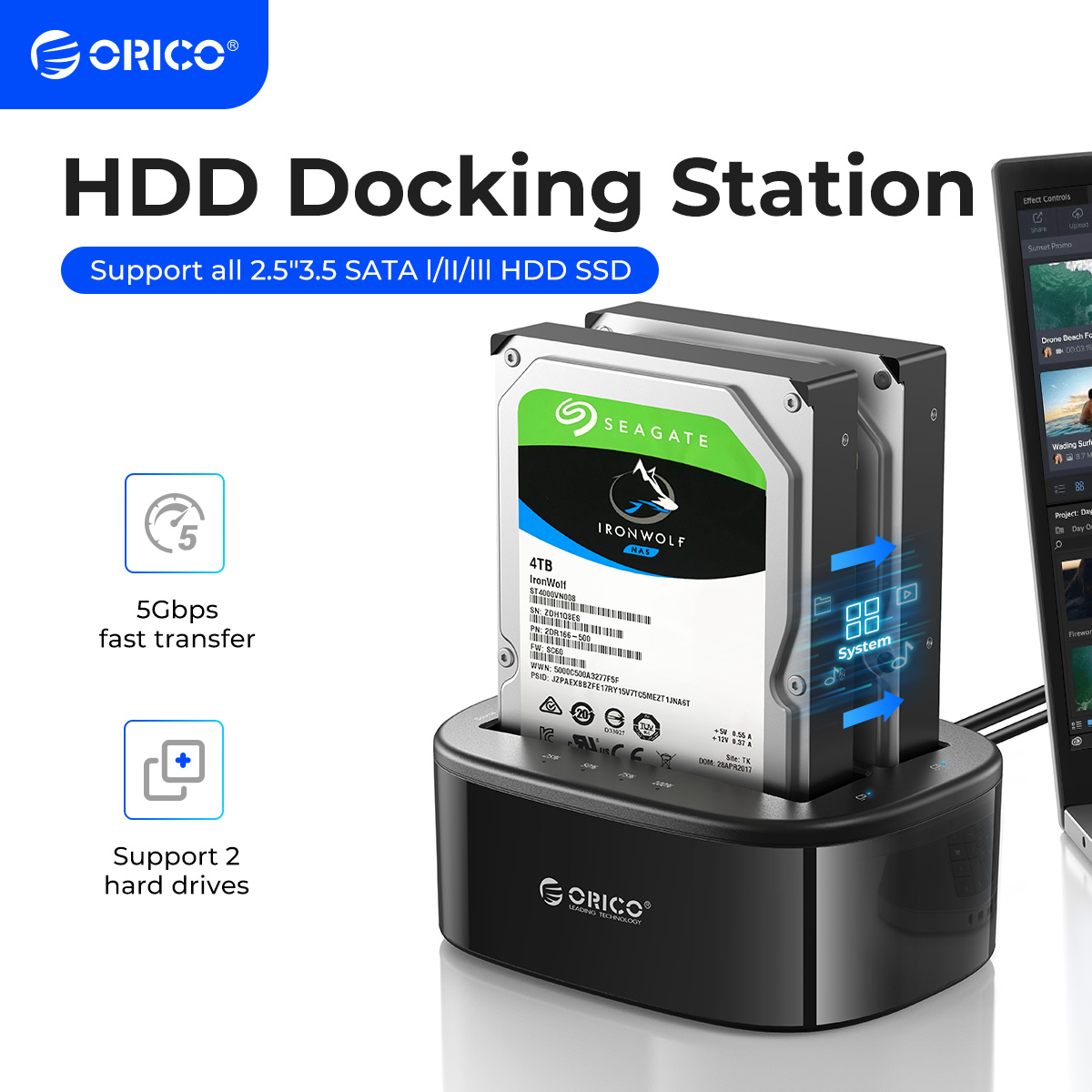 Power Tools Uk - ORICO Dual-Bay แท่นวางมือถือสำหรับ2.5/3.5นิ้ว HDD SSD SATA