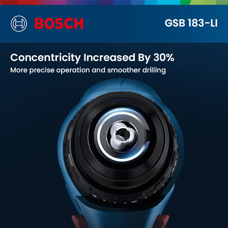 Power Tools Wood - บ๊อช GSB 183-LI สว่านไฟฟ้าไร้สายแบบไร้แปรงถ่าน พร้อมฟังก์ชันไขควงและสว่านกระแทก แรงบิดสูง