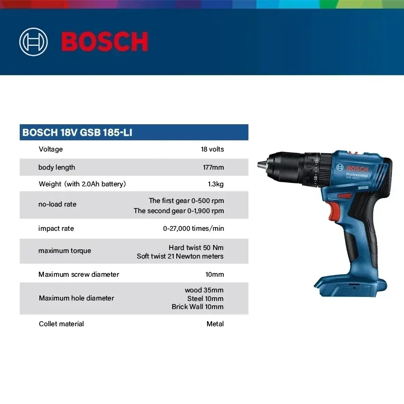 บ๊อช GSB 185-LI 18V สว่านกระแท - Power Tools Bosch บทวิจารณ์และราคา